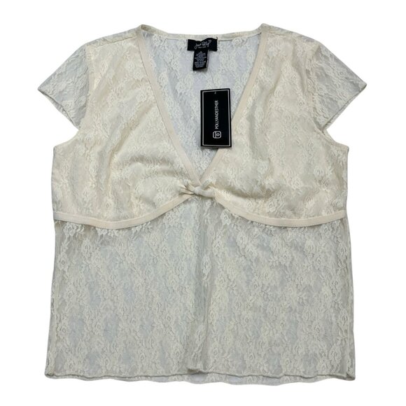 Princess Polly Y2K Top Women L Ivory Sheer Floral Lace Babydoll Cropped Coquette - Picture 1 of 9